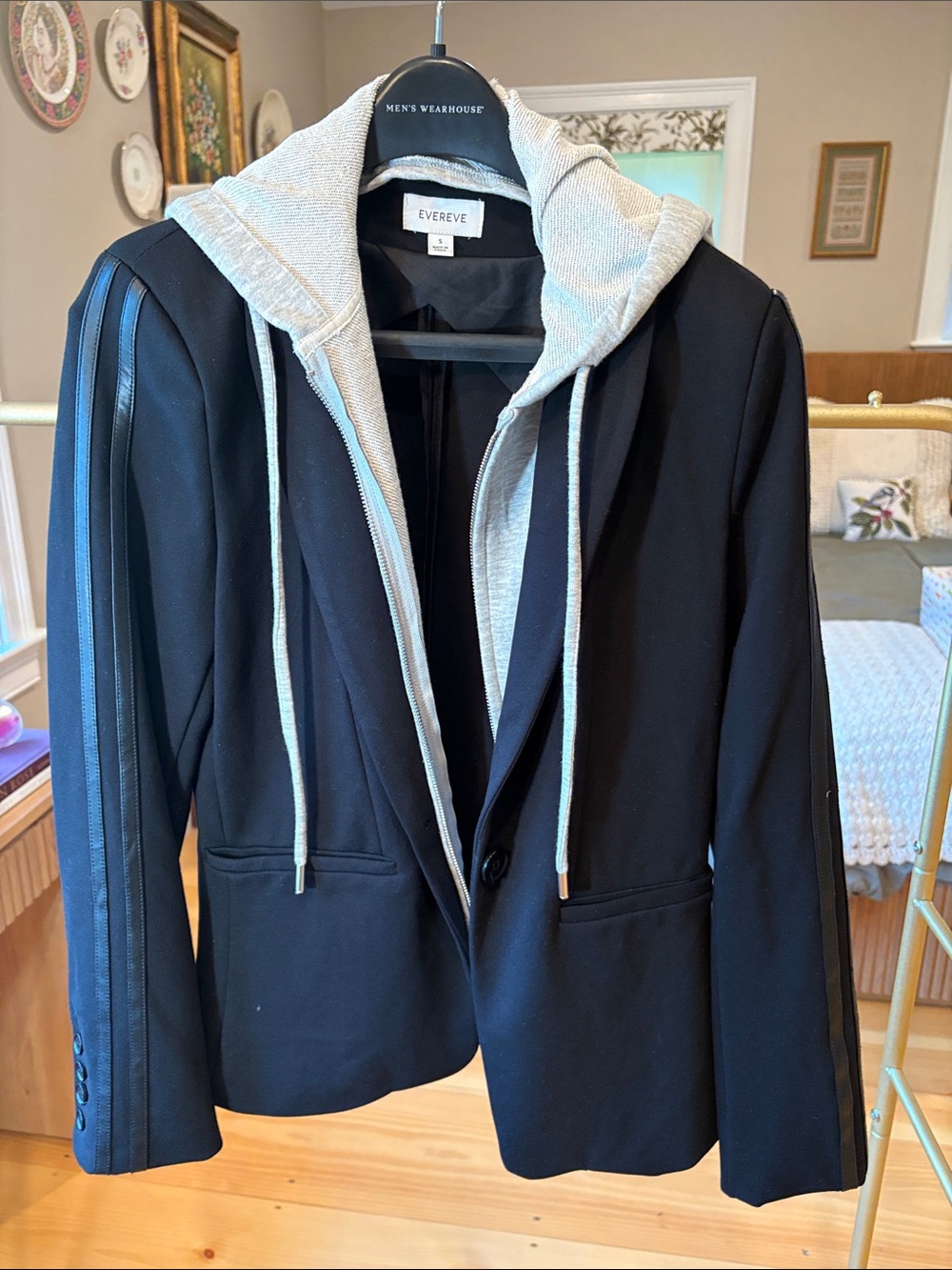 Evereve Black Blazer with Light Gray Hoodie Insert